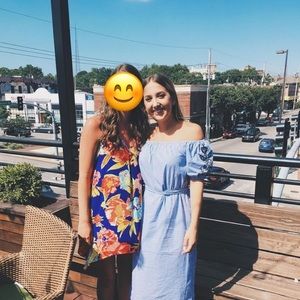 WHO WHAT WEAR Striped Embroidered Midi Dress